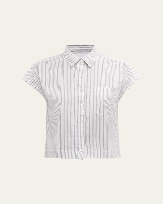 Pinstripe Cotton Point-Collar Short-Sleeve Shirt